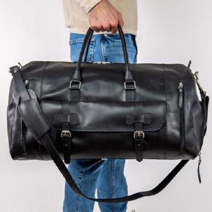 Handmade Alpha Leather Duffle 23″ – Black Bag