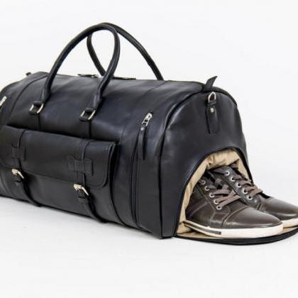 Handmade Alpha Leather Duffle 23″ – Black Bag