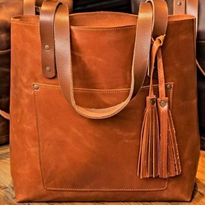 Classic Leather Tote Hazelnut Brown Bag