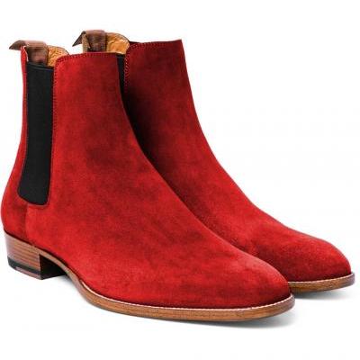 Men New Red Suede Super Chelsea Ankle Handmade Boot