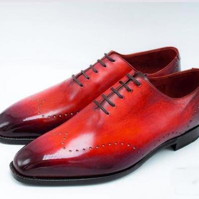 NEW FASHION RED BLACK SHADED MEN WING TIP FASHION DRESS UP NEW LACE UP SHOES