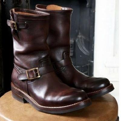 Handmade Men's Brown Leather motorcycle boots, Men brown work boots, Mens boots