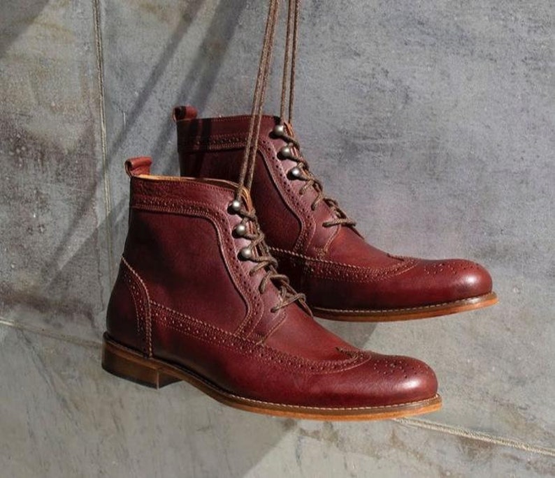 New Handmade Maroon Leather Ankle Boots For Men's on Luulla