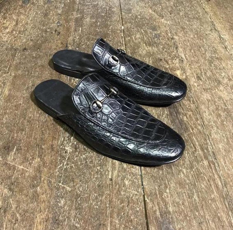 Handmade men's crocodile leather texture top unique side buckle dress shoes  New