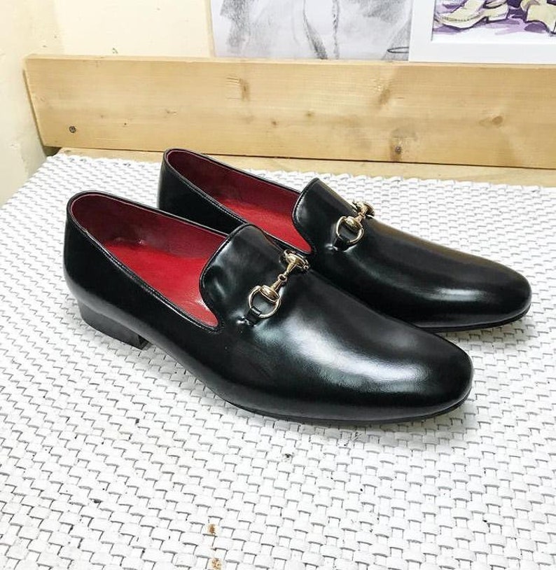 New Handmade Pure Black Leather Stylish Loafer Shoes for Men's