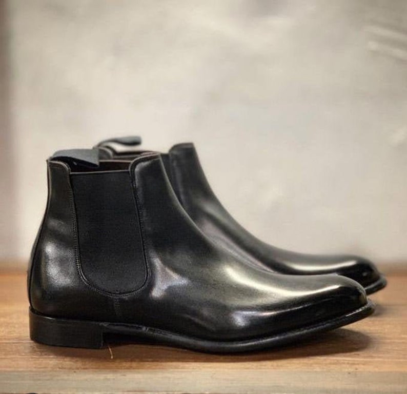 New Pure Handmade Black Leather Chelsea Boot For Men's