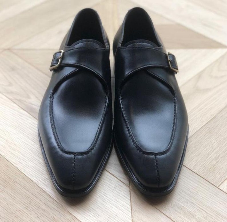 Pure Handmade Black Leather Stylish Monk Strap Shoes For Men's on Luulla