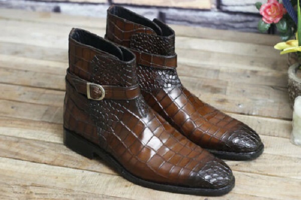 Awesome Handmade Men's Brown Alligator Textured Leather Jodhpur Boots, Men  Fashion Dress Ankle Boots