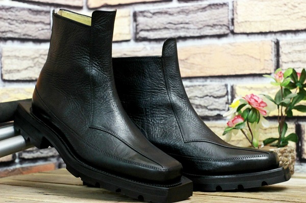 New Handmade Leather Men Black Ankle High Big rubber sole Boot, Men Stylish Comf