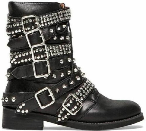 New Designer Straps Punk Rock Silver Studded Multi Buckle Boots ...