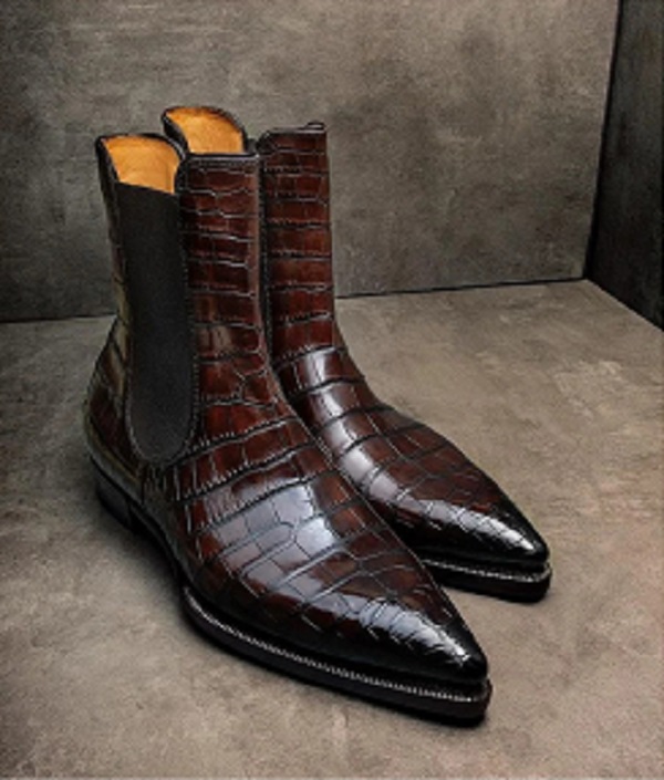 Alligator Chelsea Boots, Black Crocodile Chelsea Boot, Handmade Leather  Boots