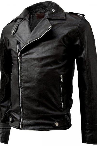 Classy Men&amp;#039;s Black Biker Leather Jacket
