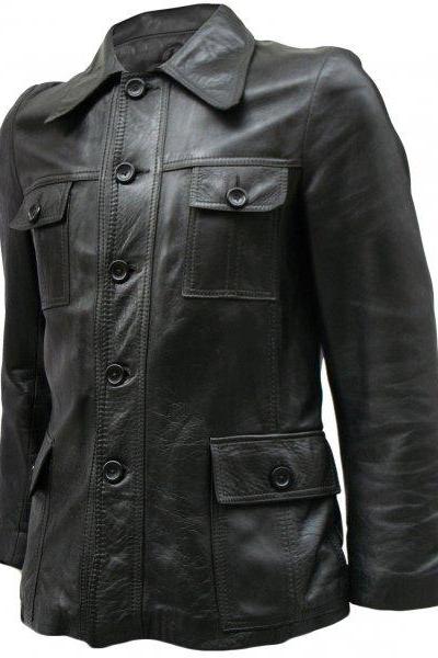 4 Pocket Black Leather Jacket Men&amp;#039;s