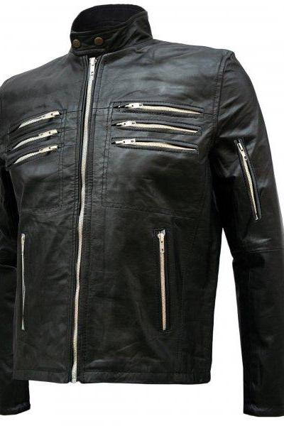 Men Black Leather Biker Jacket