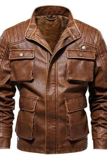 Navan Mens Brown Four Pocket Vintage Leather Jacket