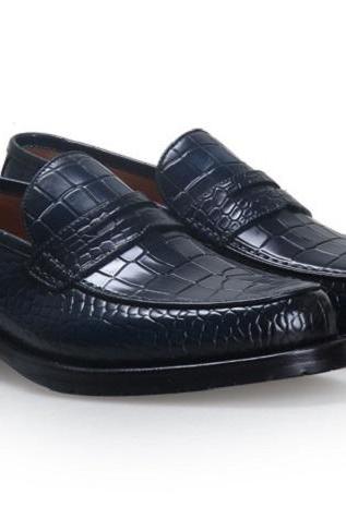 Handmade Leather Shoes, Formal Crocodile Texture Leather Men Black Crocodile Sho