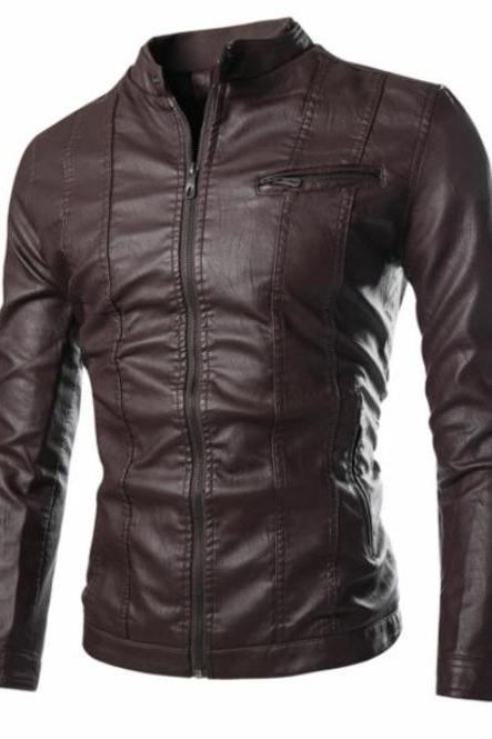 Men Brown Leather Jacket, Biker Jacket For Men, Winter Leather Apparel