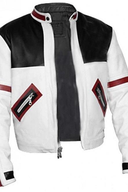 Men&amp;#039;s White Motorcycle Leather Jacket, Men Leather Jacket