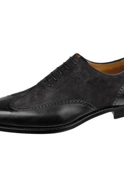 Handmade Men Wing Tip Brogue Lace Up Shoes, Real Leather And Suede Shoes