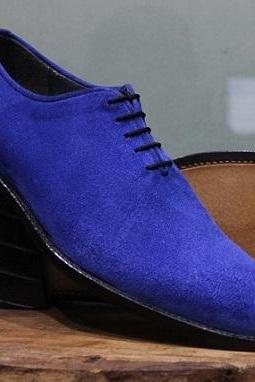 Mens New Handmade Formal Shoes Blue Suede Lace Up Dress & Formal Wear Shoes