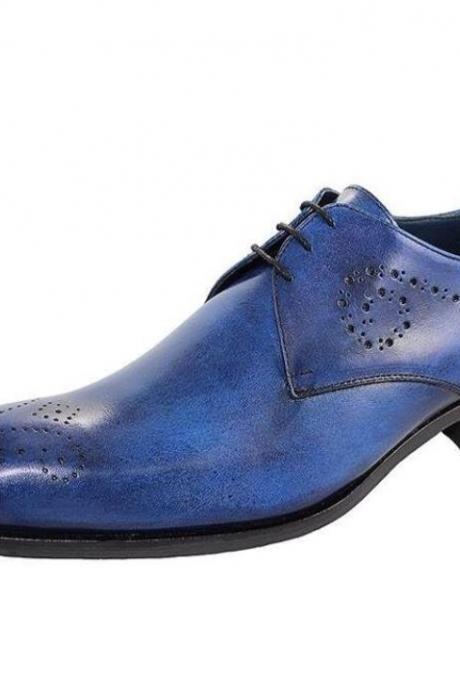 New Pure Handmade Blue Shaded Leather Lace Up Shoes For Men's