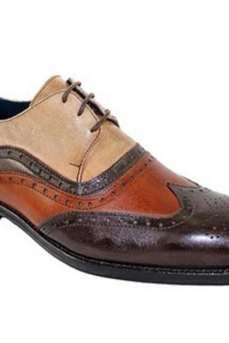 New Pure Handmade Multi Color Leather Lace up Brogue Shoes for Men's