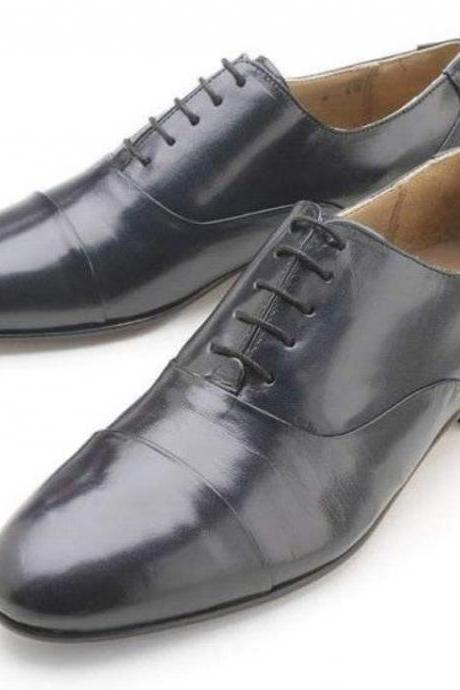 New Pure Handmade Black Leather Lace Up Shoes For Men's