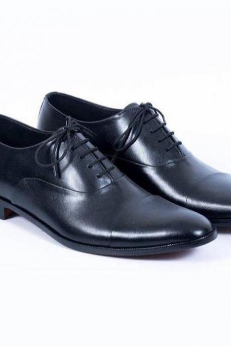 New Pure Handmade Black Leather Lace Up Shoes For Men's
