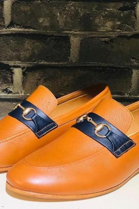 New Handmade Pure Tan Leather Stylish Loafer Shoes for Men's