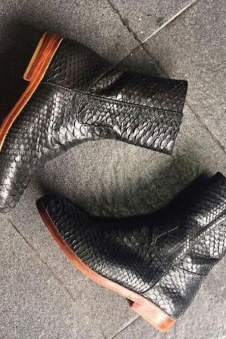 New Handmade Black Snake Leather Stylish Ankle Boot for Men's