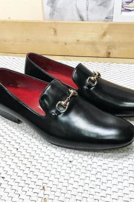 New Handmade Pure Black Leather Stylish Loafer Shoes for Men's