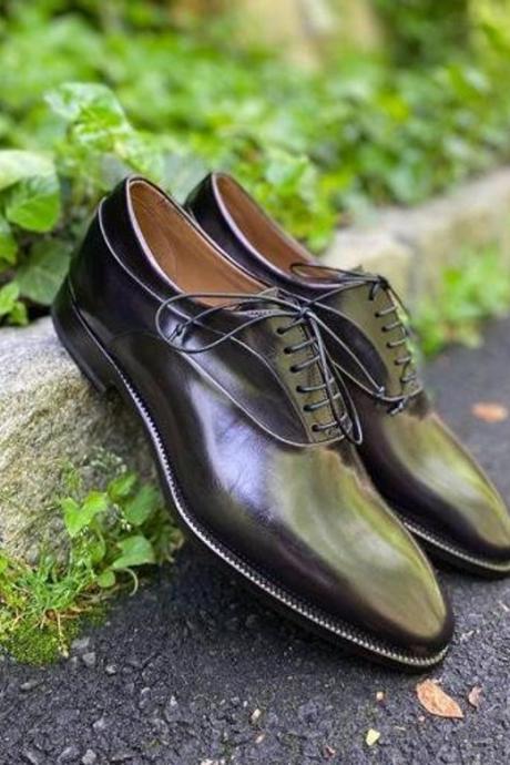 New Pure Handmade Black Leather Stylish Lace Up Shoes For Men's