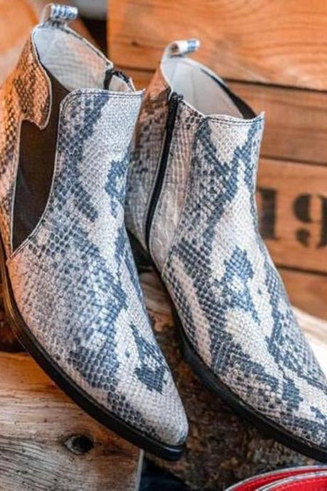 New Handmade Pure Snake Skin Leather Zipper Ankle Boots for Men's