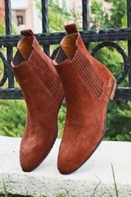 New Handmade Pure Rusty Suede Leather Chelsea Boot For Men's