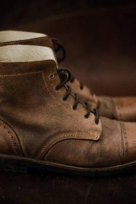 Man Boots Leather Handmade Casual Elegant Boots & Shoes for Men Brown Vintage High Quality Fall Boots, Lace-up Boots, Ankle Boots
