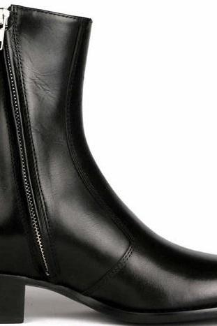 Men's Handcrafted Ankle High Memphis Real Leather Boots Side Zip All Sizes