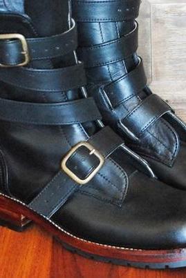 Black Leather TANKER Boots.