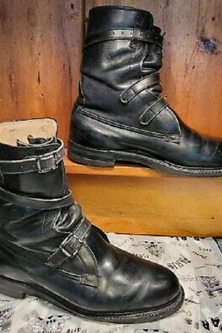 Black Handmade Leather TANKER Boots.