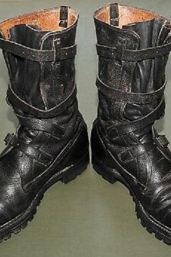Men New Black Handmade Leather TANKER Boots.