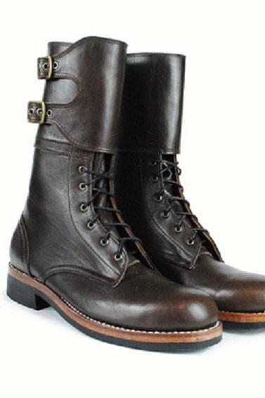 Double Buckle Military Combat Boots Goodyear Welt
