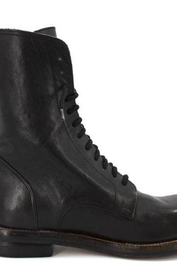 Men&amp;amp;#039;s Leather Boot Combat Leather Boot Handmade Leather Boot Lace Up Leather Βoots Black Leather Boot