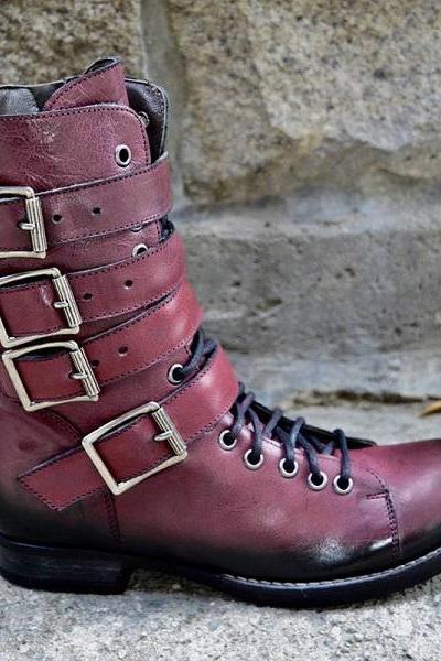 New Handmade Men’s Retro Buckle Handmade Leather High Boots