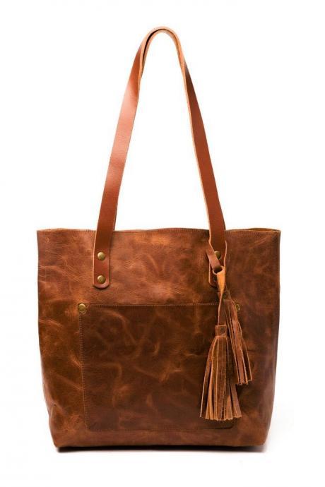 CLASSIC LEATHER TOTE SADDLE BROWN