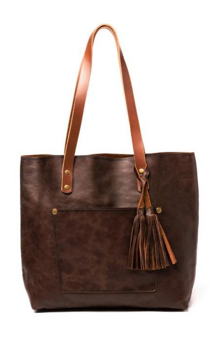 Classic Leather Tote Coffee Brown