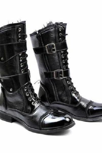 Designer Unique Straps Laceup High Boots With Cap Toe, High Boots Men Shoes