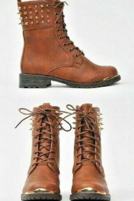 New Designer Aggressive Studded Italian Brown Leather Boots, Men spiked boots