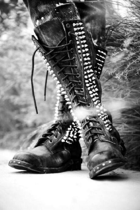 Custom Men Gothic Punk Rock Silver Studded High Boots, Men Studded Boots