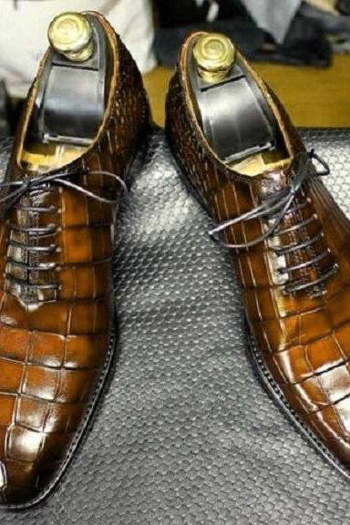 New Men’s Handmade Special Pair of Crocodile Leather Shoes
