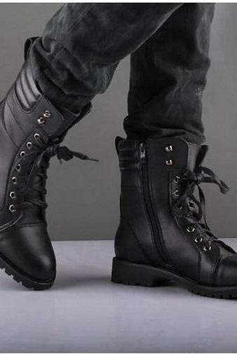 Black Handmade Napoleon Military Boots, Mens Punk Combat Boot