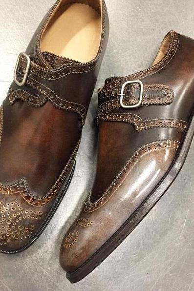 Handmade Pure Leather Monk Strap Shoes For Men&amp;amp;#039;s